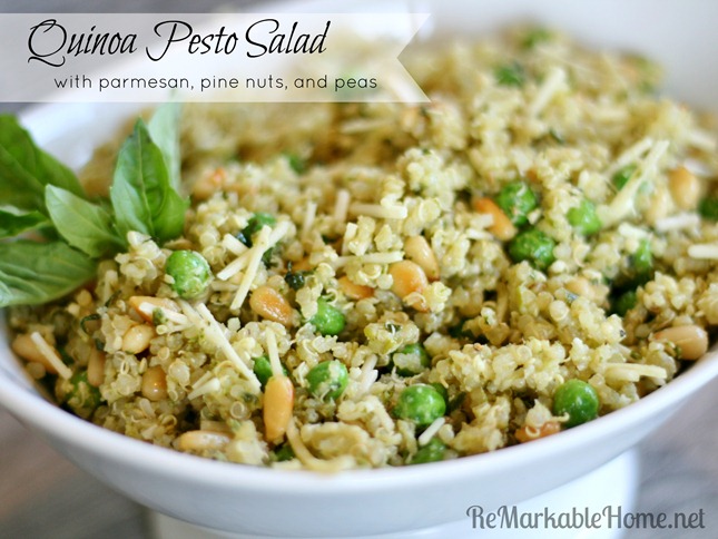 {www.ReMarkableHome.net} Quinoa Pesto Salad with parmesan, pine nuts, and peas