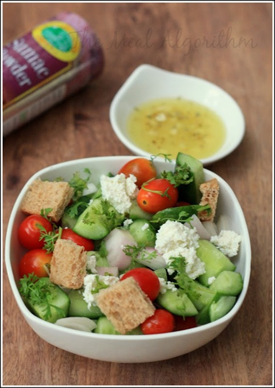 Fattoush salad with olive oil dressing