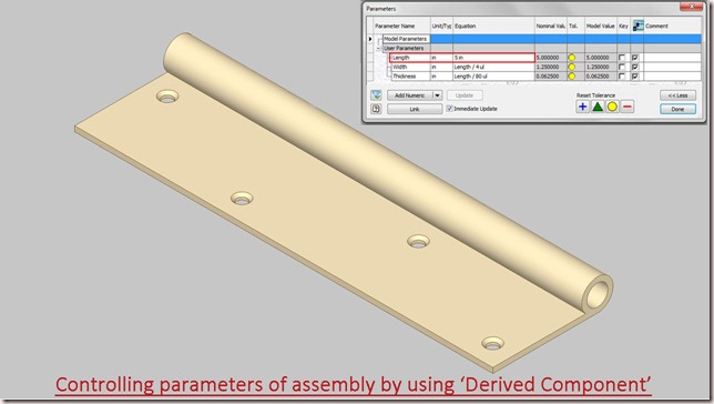 Controlling parameters of assembly by using--Derived Component
