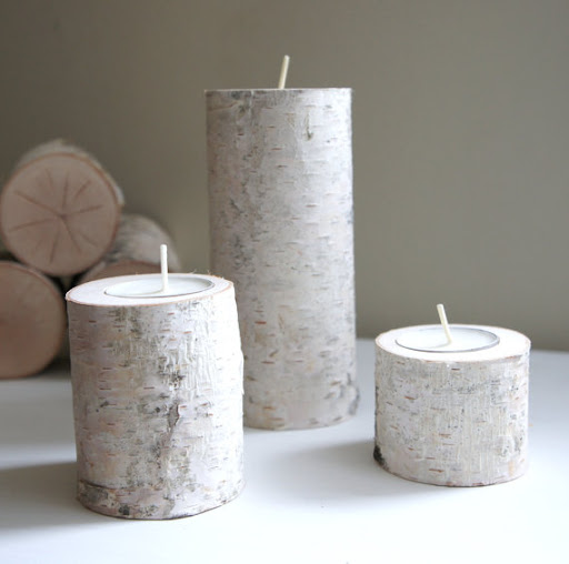 Natural White Birch Wood Candle Holders, Set of 3, $26, www.etsy.com/shop/urbanplusforest.