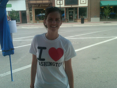 Cari Widdel from Faith Baptist Church wearing the "I Love Washington" tshirt