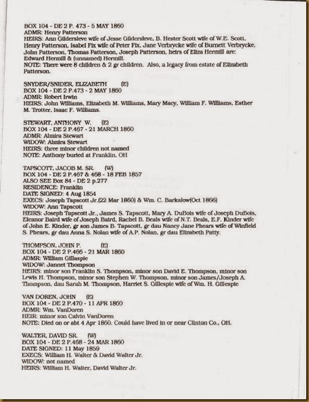 Elizabeth Synder admr Robert Irwin Warren County, Ohio Will and Estate Records 2 Elizabeth Synder admr Robert Irwin Warren County, Ohio Will and Estate Records 2