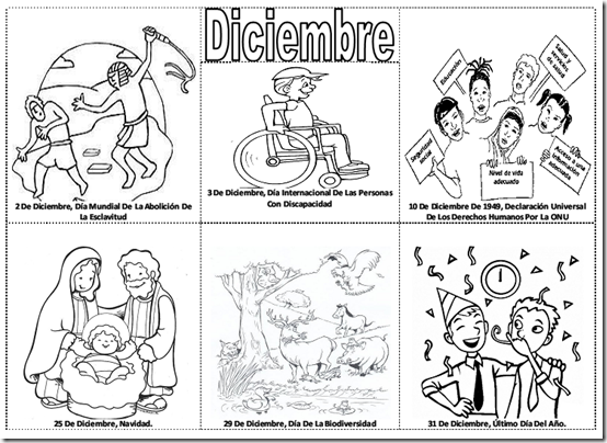 Fechas importantes de diciembre para colorear -  efemérides de diciembre para pintar