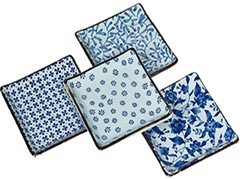 blue and white square plates 