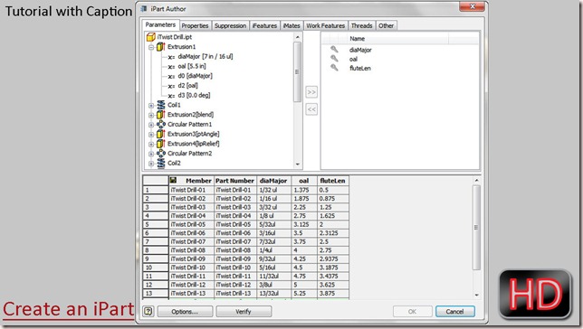 Create an iPart through Autodesk Inventor