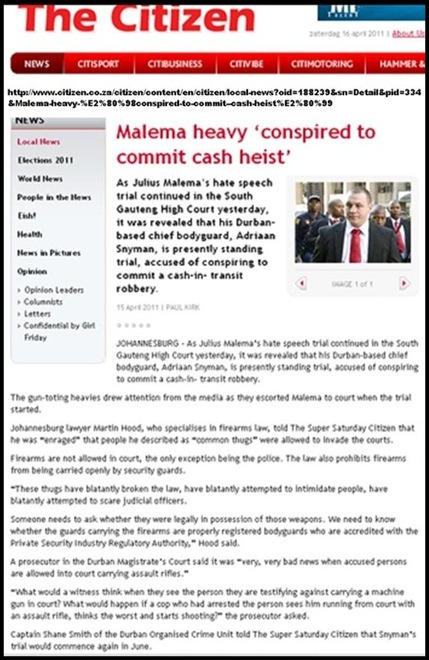 Malema body guard MALEMA GUARD Adriaan Snyman on trial for planning cash heist[3]