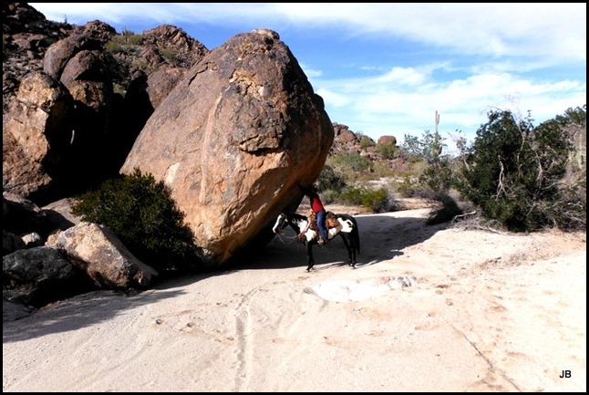 "K" holding the rock up while the rest of us scooted by!