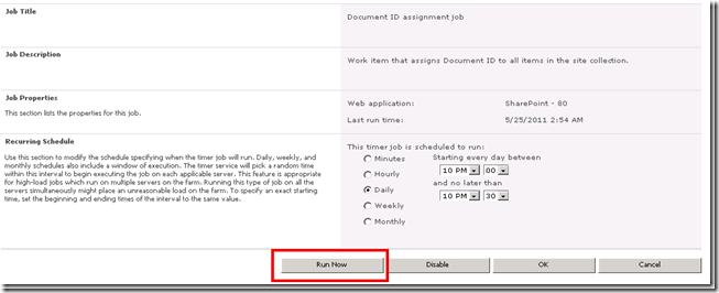 How to configuration the Unique Document ID Service to make it Immediatly effect in Sharepoint 2010