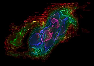 imagem tridimensional das correntes de gás ejetadas pela galáxia