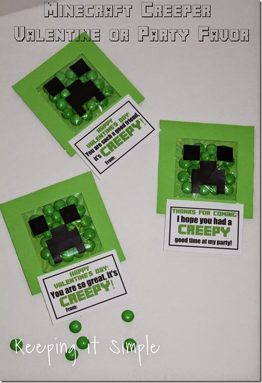 Minecraft Creeper DIY Valentine and Party Favor
