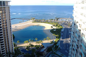 This is the view from my hotel room.  That's the Hilton lagoon in the middle, and the beach and ocean just beyond.