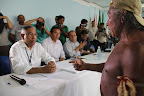 About seventy Xikrin Kayapo leaders in Altamira for the first of a series of talks between the indigenous communities along the Xingu River in the Brazilian Amazon affected by the Belo Monte Dam and the dam-building consortium Norte Energia. Credit: Rafael Salazar