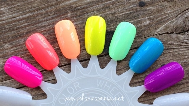 polish insomniac's Favorite Neon Polishes from China Glaze - You Drive Me Coconuts, Flip Flop Fantasy, Son Of A Peach, Sun-Kissed, Highlight Of My Summer, Towel Boy Toy and Are You Jelly?