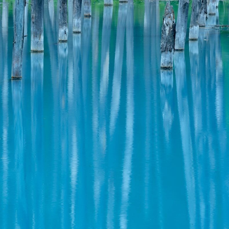 البركة الزرقاء في هوكايدو اليابان. Blue-pond-52