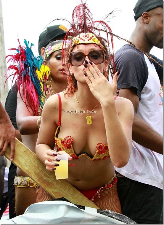 Rihanna in bikini in a Kadooment Day parade in Barbados
