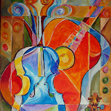 SPRZEDANY: Skrzypce i Gitara III - Mantykora. Akryl na płótnie; wymiary: 50x60cm