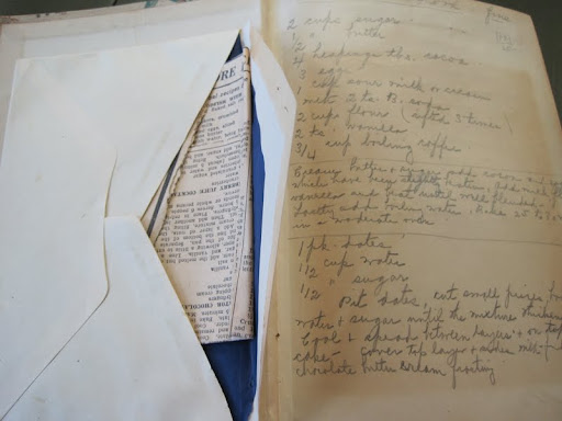 On the inside binding of Lenna and Margaret's cookbook, there were tons of recipes clipped from newspapers and magazines from over the years, in addition to handwritten recipes and notations.