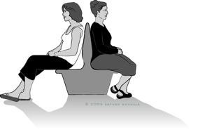 The woman on the left has a tucked pelvis, which can cause damage. The woman on the right sits with an anteverted pelvis, which allows her spine to align correctly. Guess which one will have back pain?