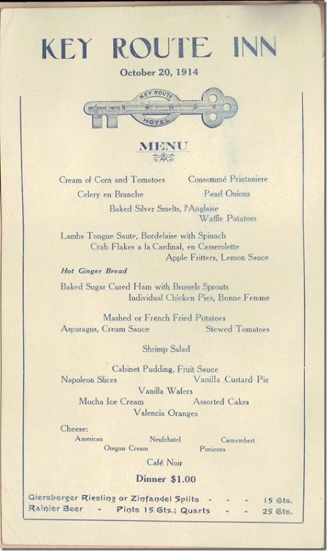 Key Route Inn Menu