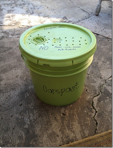 A compost bucket is a great temporary storage for scrap food. This bucket can be kept under the sink or in the garage.