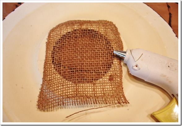 Hot glue 2 layers of burlap to back of medallion (800x533)