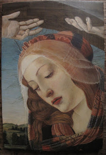 Détail du tondo de La Madone de Magnificat, de Boticelli. Tempera à l'œuf sur panneau de peuplier