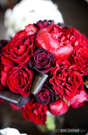 Red Charm Peonies cori cook  Red Charm Peonies, Red hearts roses, black bacara rose, and folded ti leaves