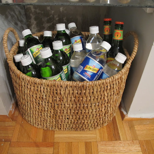 I am constantly running out for mixers. I decided to fill up a basket with tiny bottles of ginger ale, club soda, and ginger beer. This should last me all summer (I hope).