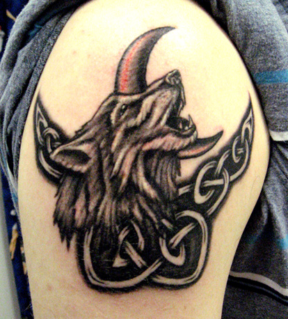 Celtic Wolf Moon On US Soldier Journeys End Tattoos 2008 414x458px