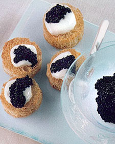 For a simple and elegant party serve toasted brioche with creme fraiche and caviar For a simple and elegant party serve toasted brioche with creme fraiche and caviar