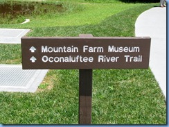 0388 North Carolina - Smoky Mountain National Park - US 441 (Newfound Gap Road) - Oconaluftee Visitor Center - Mountain Farm Museum & Oconaluftee River Trail sign 0388 North Carolina - Smoky Mountain National Park - US 441 (Newfound Gap Road) - Oconaluftee Visitor Center - Mountain Farm Museum & Oconaluftee River Trail sign