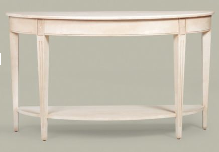 Demilune tables are a great option if you are working with a narrow space. (ethanallen.com) Demilune tables are a great option if you are working with a narrow space. (ethanallen.com)