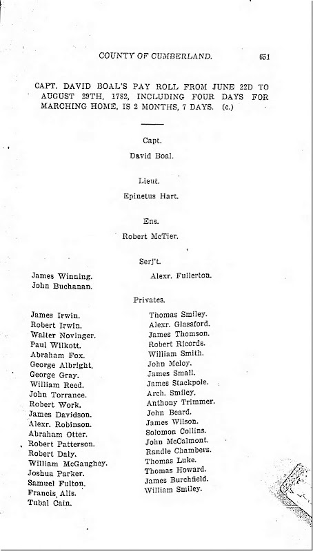 Pennsylvania Archives Series 5 Volume 6 Muster Rolls Relating to the Associators and Militia of Cumberland County, PA pg 651