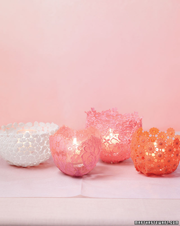These dyed lace votives would look beautiful on a reflective table.
