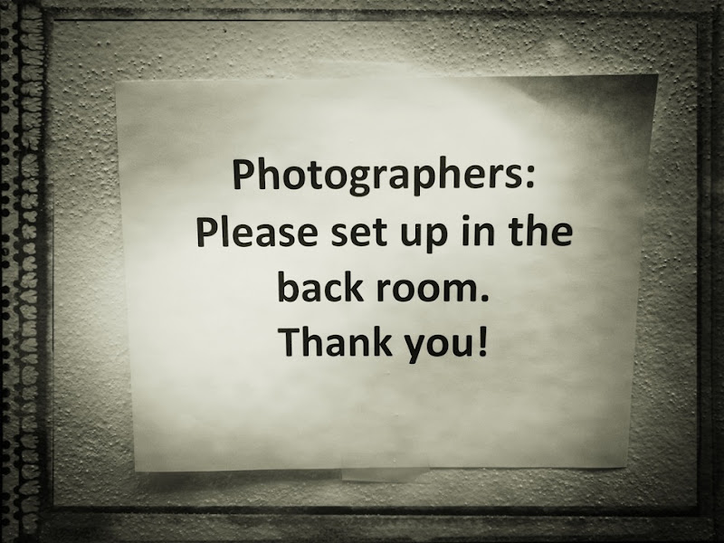 Photographers, please set up in the back room.