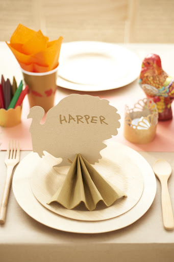 This paper turkey shape from Paper Source, www.paper-source.com, makes for a creative place card. Lay it flat or cut a slit in the bottom and stand it up with a folded paper napkin. This paper turkey shape from Paper Source, www.paper-source.com, makes for a creative place card. Lay it flat or cut a slit in the bottom and stand it up with a folded paper napkin.