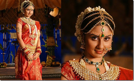 IndianBridalSareeJewellery South Indian actress with Heavy bridal gold