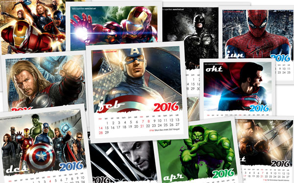 Download kalender 2016 gratis gambar superhero