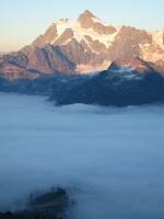 Fog rolling in at sunset.