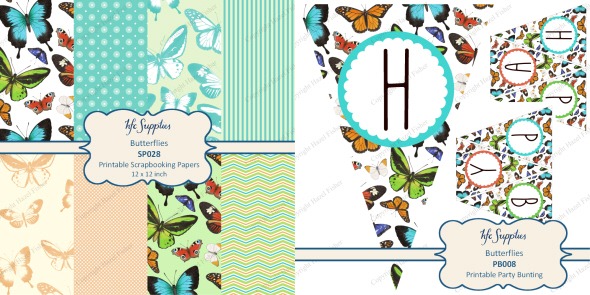 2013Feb22 printable butterflies scrapbooking paper and bunting