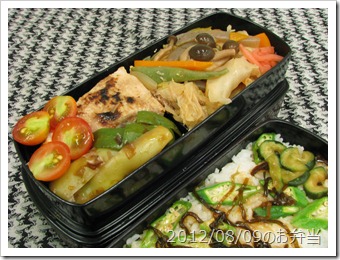 焼き鶏胸肉(塩麹)と野菜炒め弁当(2012/08/09)