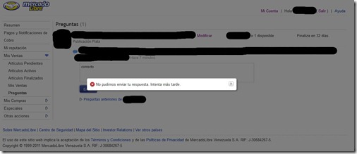 Mercadolibre No pudimos enviar tu respuesta