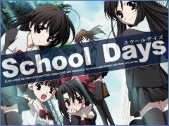 School Days logo overlayed on the main cast looking at the viewer