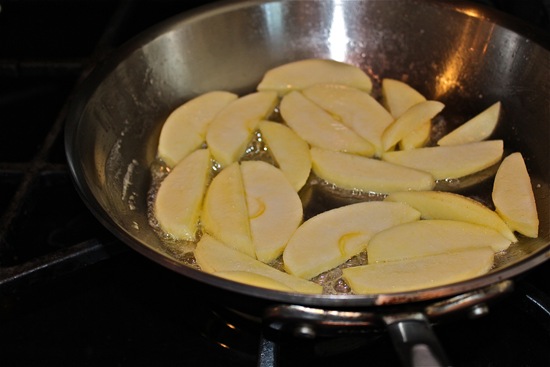 Sliced apples, just into the pan