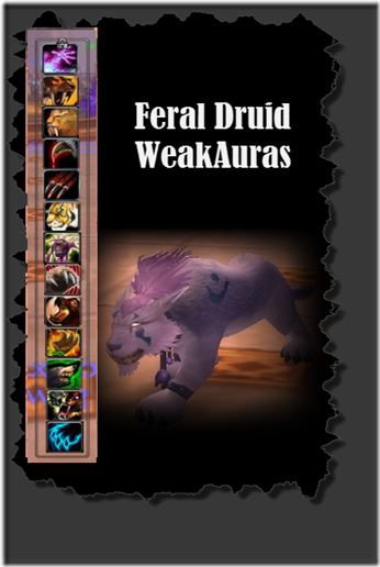 Feral Druid WeakAuras Example A picture of weakauras and a Feral Druid in Cat Form