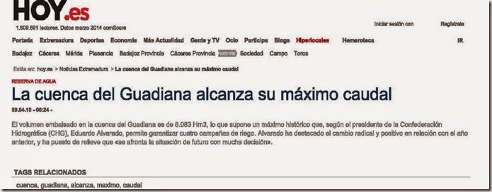 La cuenca del Guadiana a...u máximo caudal. hoy.es La cuenca del Guadiana a...u máximo caudal. hoy.es