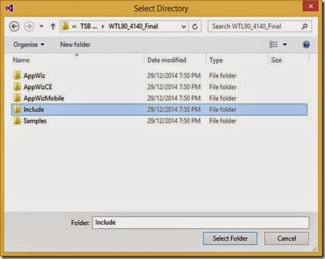 Select WTL Include folder Select WTL Include folder