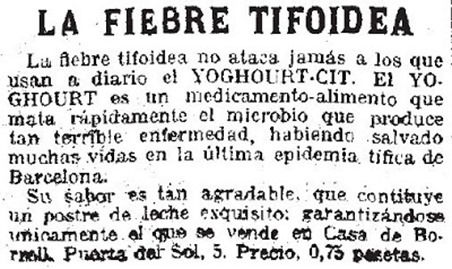 DANONE FIEBRE TIFOIDEA CASA BORELL 1915 DANONE FIEBRE TIFOIDEA CASA BORELL 1915