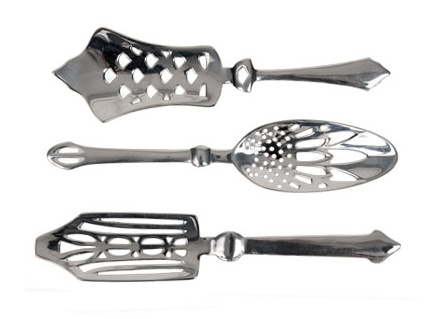 The mix of old and new is always good.  These absinthe spoons add a touch of eclecticism. (jaysonhomeandgarden.com)
