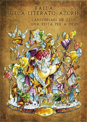 Falla infantil Sueca-Literat Azorín 2015. Lema: "L'aniversari de Zeus, una festa per a déus". Artista: Sergio Gómez